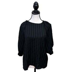 Entro Black Striped Puff Sleeve Top Blouse‎ Women's Size S Career Casual